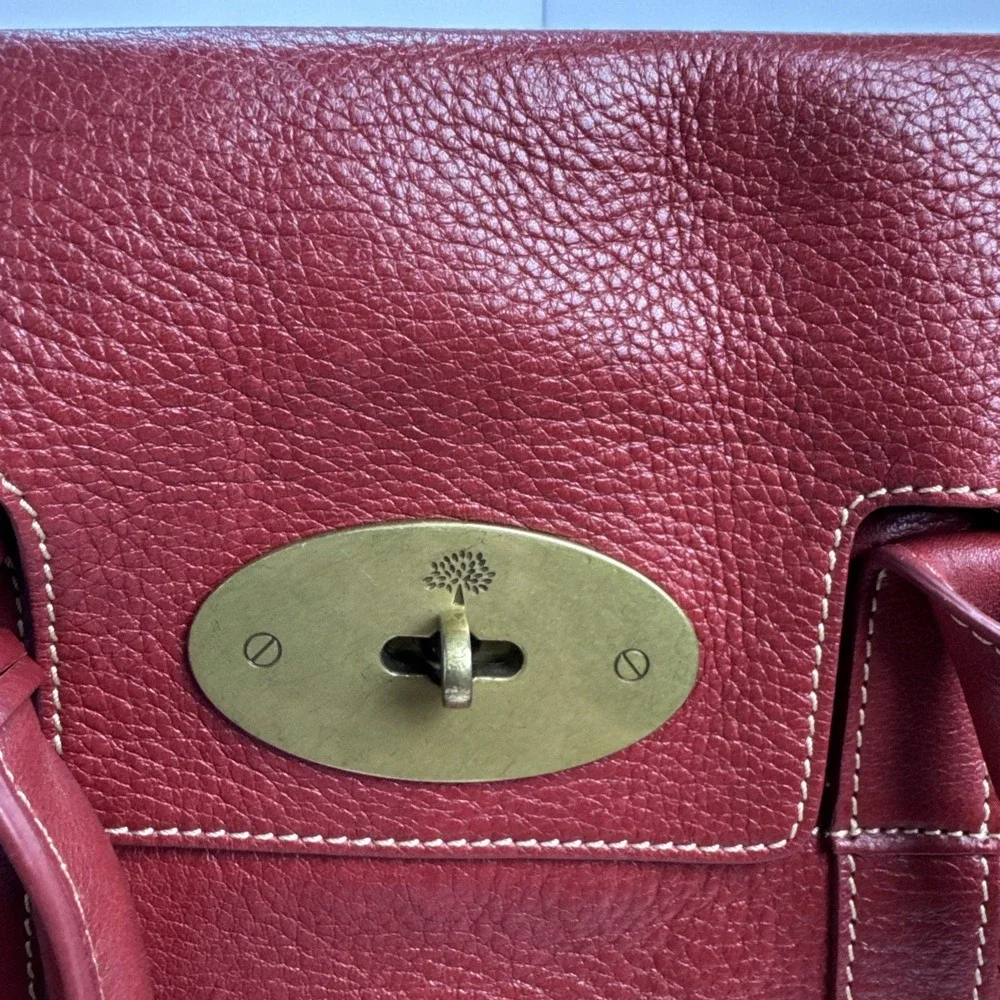 MULBERRY Bayswater Red Leather Tote Bag Turn Lock Handbag Vintage